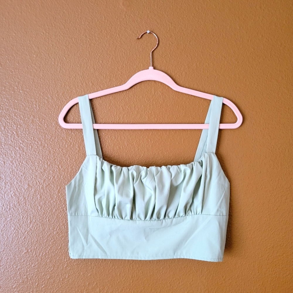 Sage green Ruched Cropped Tank